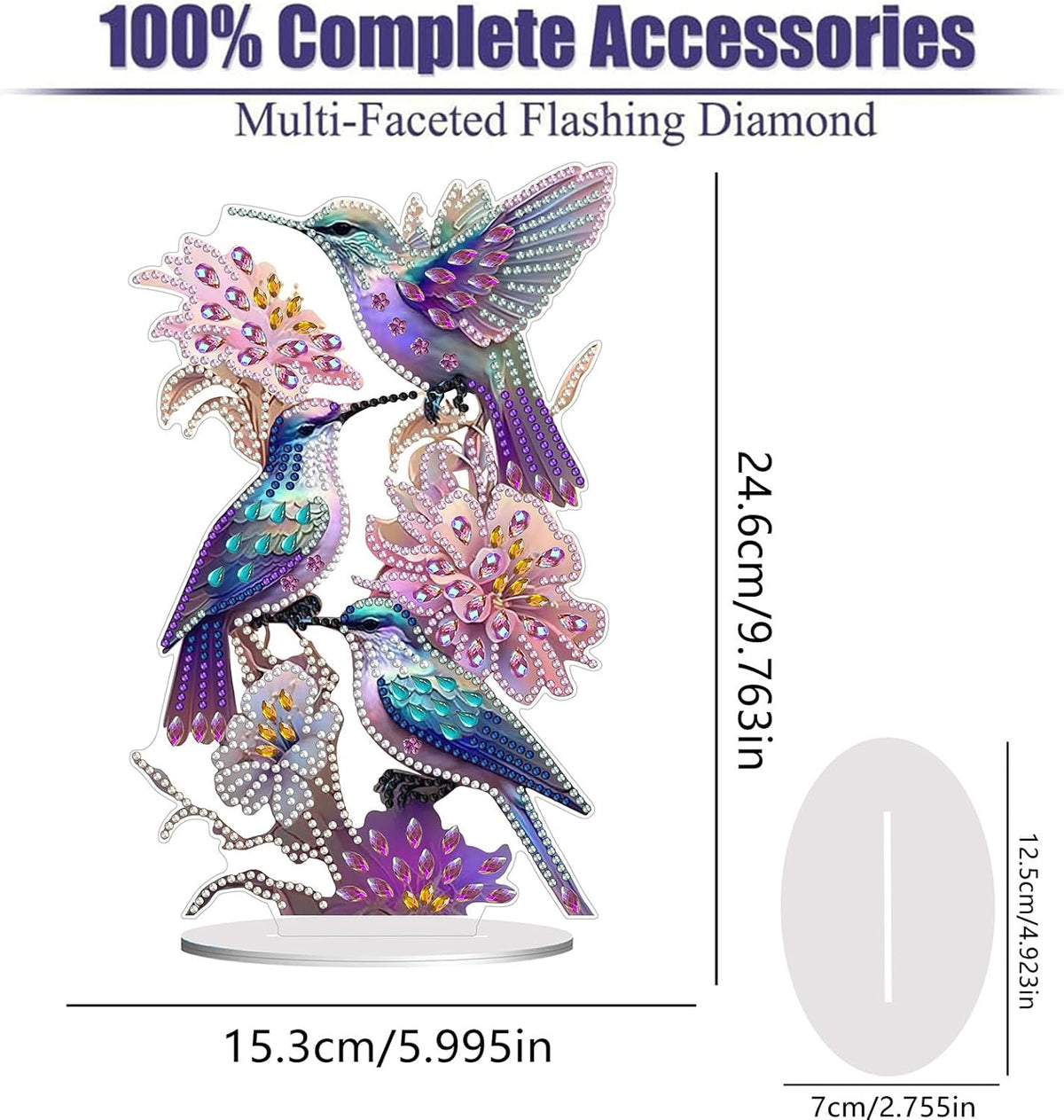 Diamond Painting Kits for Adults Beginners, 5D Full Drill Hummingbird Crystal Art Desktop Ornament, DIY Single Sided Home Office Desk Decor, Creative Craft Gift Set with Tools