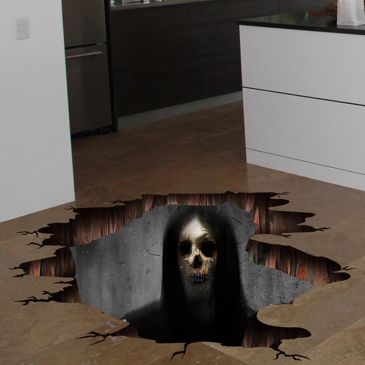 3D Halloween Wall Decals Scary Skeleton Halloween Wall Stickers, Spooky Long Hair Zombie Floor Decor Posters Decals Decorations for Living Room Bedroom Party Supplies