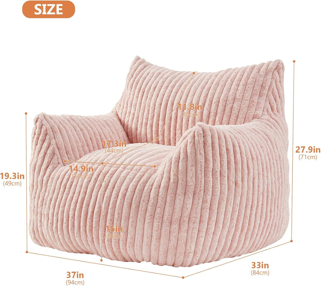 Giant Bean Bag Chairs for Adults with Filling Plush Fluffy Bean Bag Chairs for Teens with Armrests Comfy BeanBag Lazy Couch Sofa Chair for Bedroom Living Room Reading