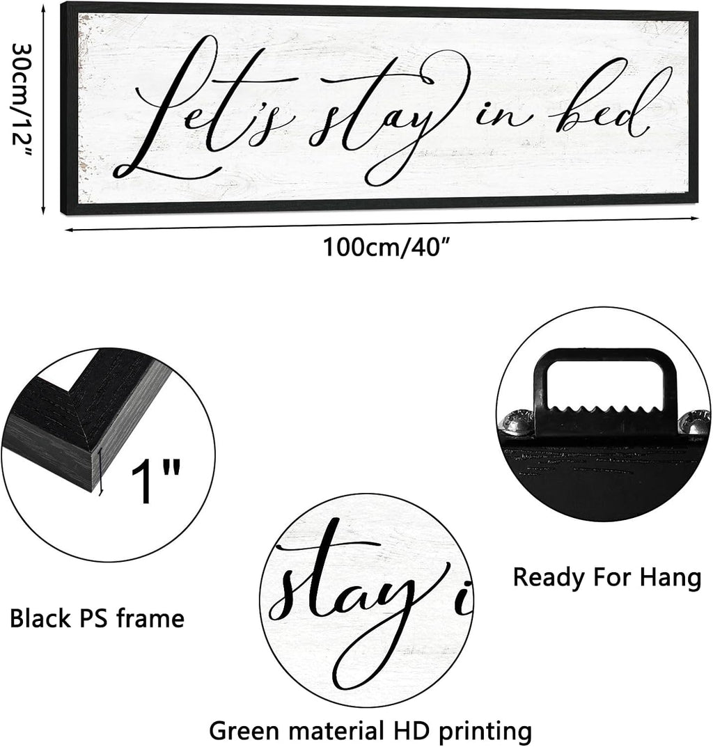 Let's Stay in Bed Sign: Rustic Bedroom Signs Wall Decor Above Bed Framed Modern Farmhouse Family Wall Signs Hanging Plaques Inspirational Quotes Master Bedroom Wall Art 12 x 40 Inch