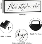 Let's Stay in Bed Sign: Rustic Bedroom Signs Wall Decor Above Bed Framed Modern Farmhouse Family Wall Signs Hanging Plaques Inspirational Quotes Master Bedroom Wall Art 12 x 40 Inch