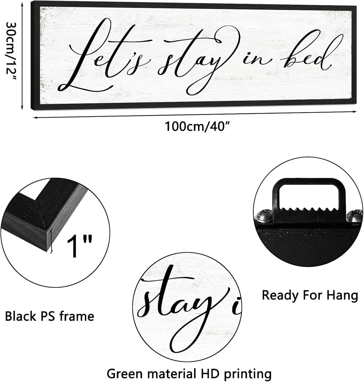 Let's Stay in Bed Sign: Rustic Bedroom Signs Wall Decor Above Bed Framed Modern Farmhouse Family Wall Signs Hanging Plaques Inspirational Quotes Master Bedroom Wall Art 12 x 40 Inch