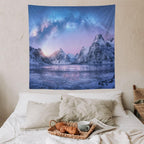 HZOHNAGO Mountain Tapestry Aurora Snow Mountain Sunset Pattern Printed Wall Tapestry Wall Hanging for Bedroom Living Room Dorm 60" W x 60" H