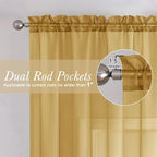 Gold Sheer Curtains 54 Inch Length 2 Panels, Light Filtering Voile Curtain - Image 2