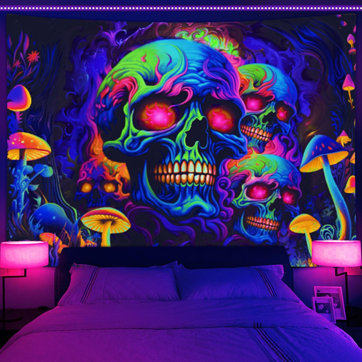 Xiaoput Skull Blacklight UV Reactive Skeleton Wall Tapestry for Bedroom, Living Room, Dorm Decor - 40x30IN