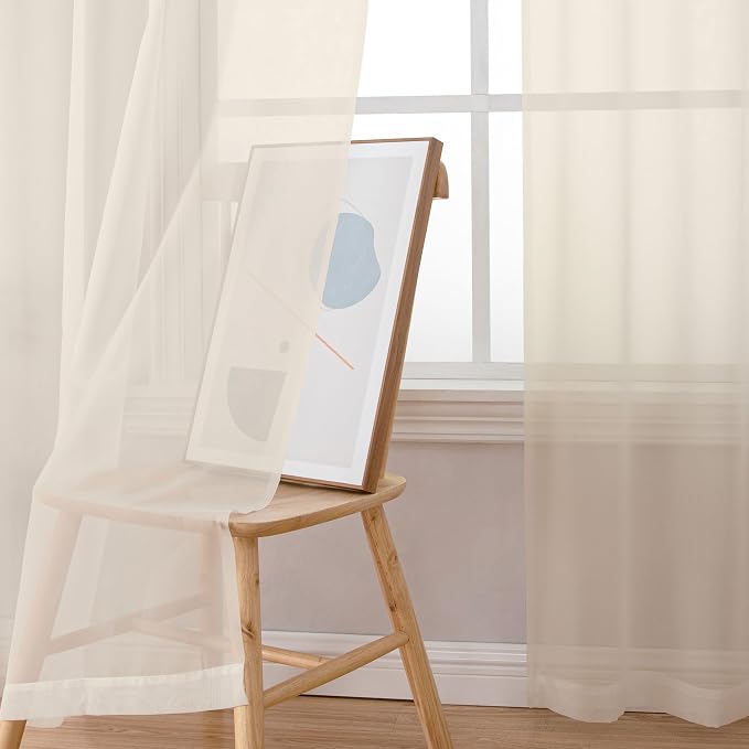 Cream Sheer Curtains 84 inches Long 2 Panels Set - Image 4