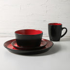 Stone Lain Albie Stoneware 32 Piece Dinnerware Set, Plates and Bowls Sets, Dish Set for 8, Red and Black, Microwave & Dishwasher Safe