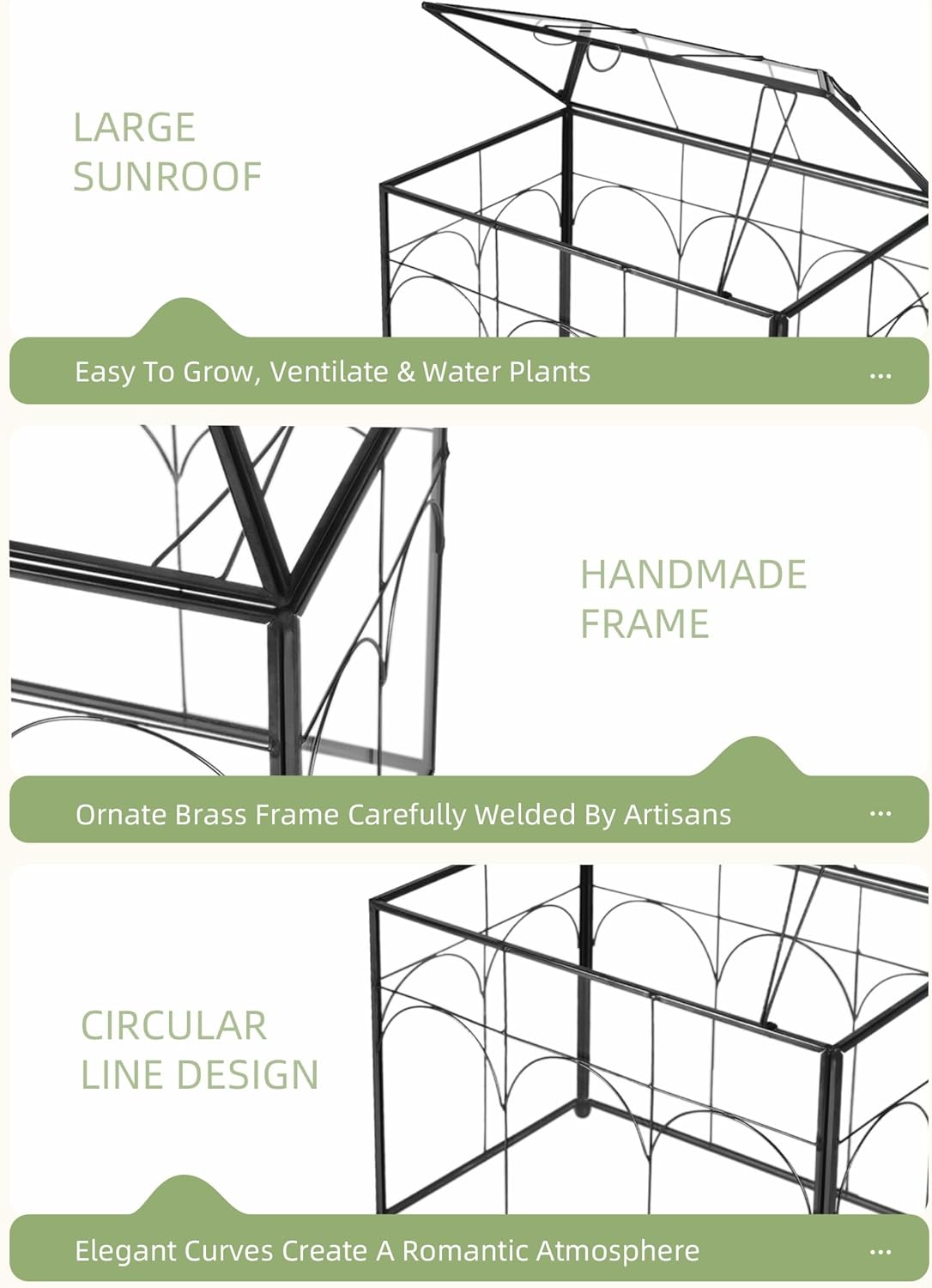 Handmade Glass Planter Terrarium with Lid, Indoor Tabletop Centerpiece Display Box Modern Decor DIY Gift Plant Terrarium Container for Succulent Cacti Air Plants Flower (Black)