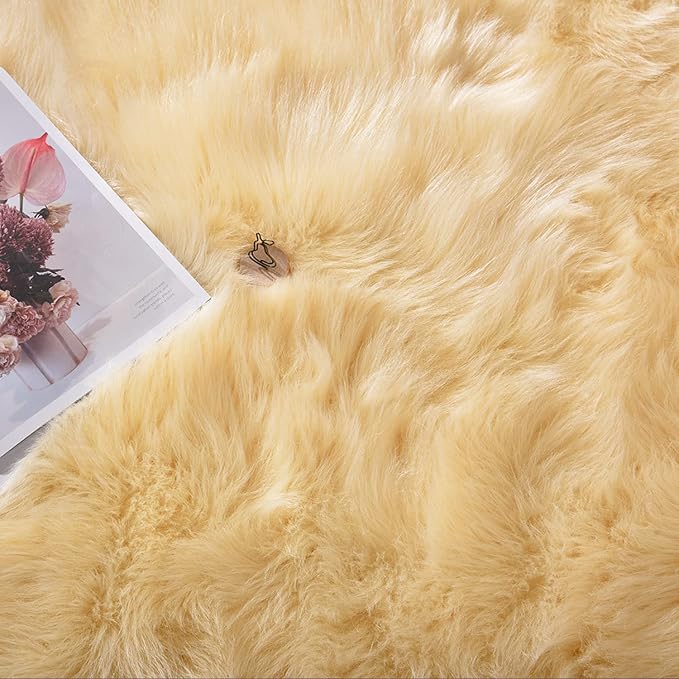 Latepis Yellow Rug for Bedroom 3x5 Area Bedside Rug Faux Sheepskin Fur Rugs for - Image 6