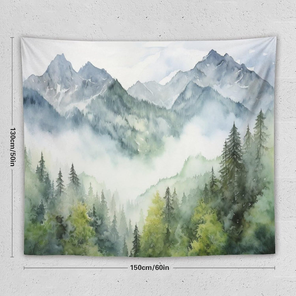 HZOHNAGO Mountain Tapestry Misty Green Forest Mountain Pattern Printed Wall Tapestry Wall Hanging for Bedroom Living Room Dorm 60" W x 50" H