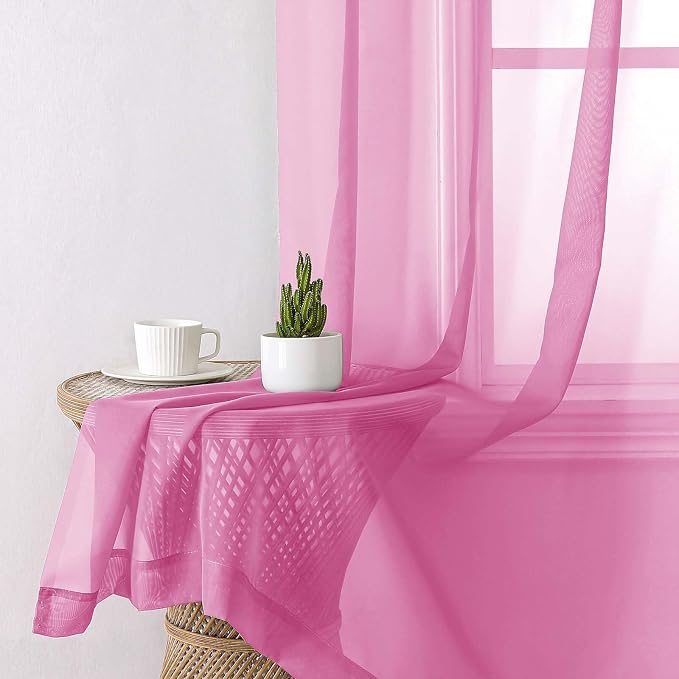 Hot Pink Sheer Curtains 54 Inch Length 2 Pcs, Solid Color Voile Modern - Image 6