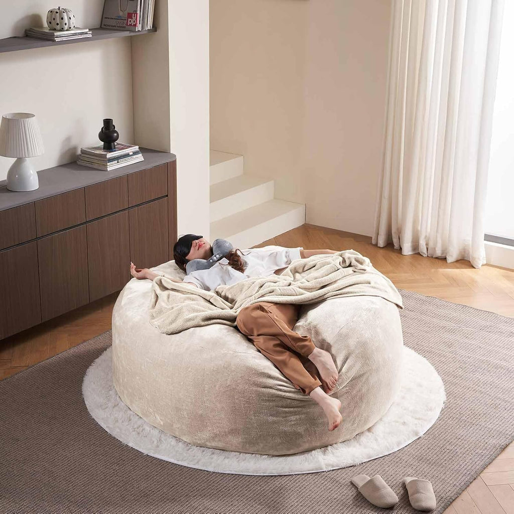 6FT,Oversized Bean Bag Chairs for Adults,Giant beanbag with Filler Included，Fluffy Memory Foam,Soft and Comfy Corduroy Fabric,Gaming Chairs Suitable for Living Room and Bedroom (Apricot, 6 Foot)