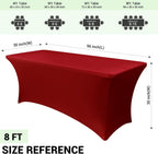 Obstal Spandex Table Cover 8ft Fitted Tablecloth Rectangular - Stretch Rectangle Folding Table Cloth for Birthday Party Wedding Banquet, Dark Red, 96L x 30W Inch