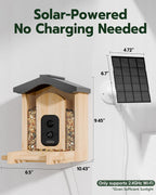 Bird Feeder with Camera, Smart Bird Feeder for Outdoors, Wild Birds Feeders with Solar Panel Bamboo Birds House Camera for Birdlovers, AI Auto Capture Birds & Real-time Notification (Gable)