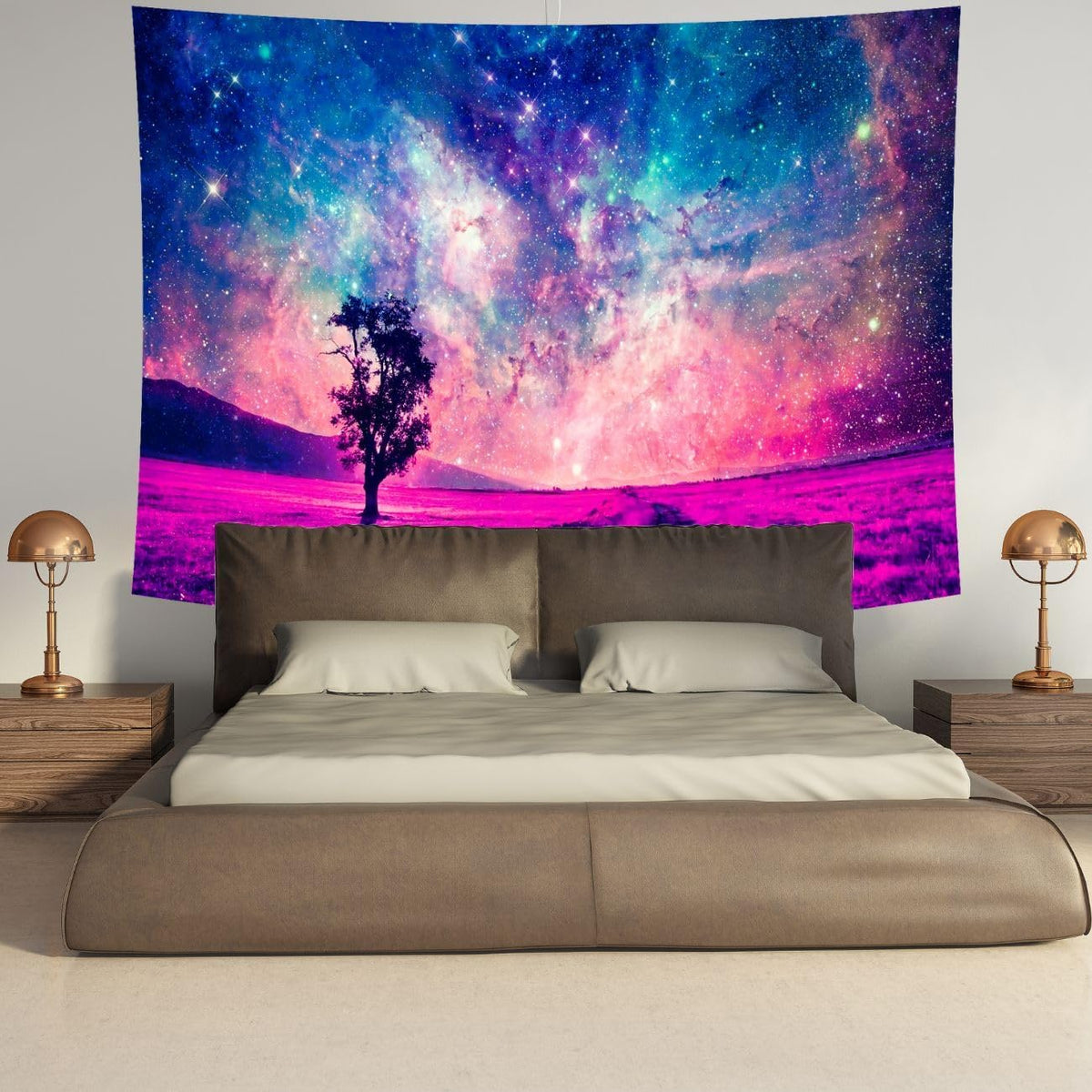 Delur Tree in Galaxy Tapestry Planet Cosmic Outer Space Universe Starry Sky Wall Hanging Tapestry Psychedelic Forest Nature Landscape Headboard for Bedroom Living Room Home Decor (51.2" x 59.1")