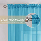 Turquoise Sheer Curtains 96 Inches Long 2 Pcs, Light Filtering Window Curtains - Image 6