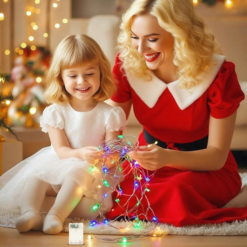 Fairy Lights Battery Operated String Lights 16.4ft 50LED Flashing and Constant Light Waterproof Silver Wire for Christmas DIY Party Bedroom Wedding (Multicolor, 4 Pack)