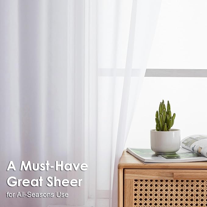 2 Panels Sheer White Curtains 72 Inches Length Window Treatment - Image 2