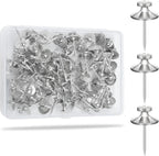 KURUI 60Pcs Double Headed Nails for Hanging Pictures, Wall Hangers Without Nails, Thumb Tacks for Wall, Renter Friendly Decor Push Pins for Tapestry Frame Art, Picture Hangers-Silver