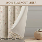 Boho Floral 100% Blackout Curtains 72 Inch 2 Panels Linen Texture | Farmhouse - Image 6