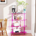 Clear Bookshelf, Acrylic Bookcase with Open Book Shelf Console Table for Entryway Office (4 Tier Pink)