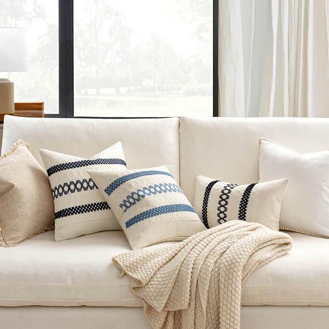 MIULEE Set of 2 Coastal Blue Boho Decorative Pillow Covers 18x18 Inch | - Image 2