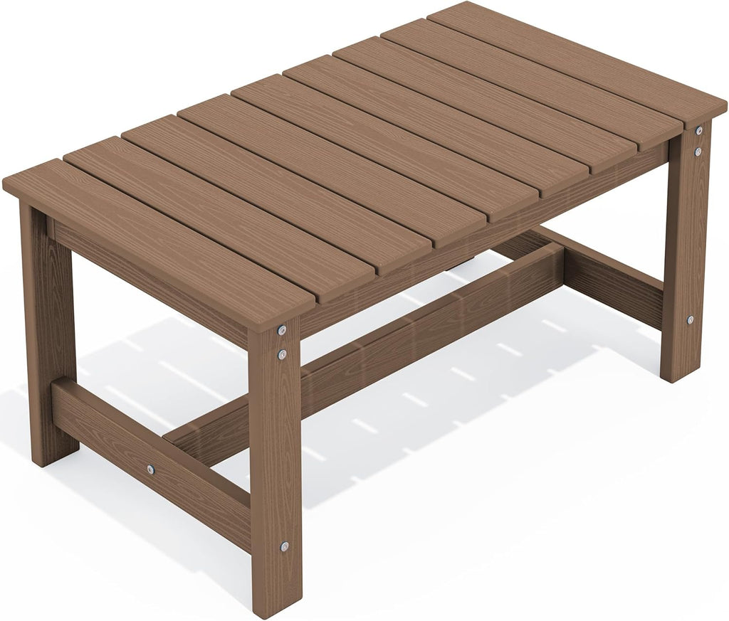 SERWALL Patio Coffee Table, HDPE Rectangle Outdoor Coffee Table, Brown
