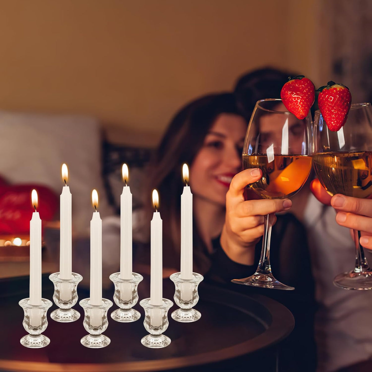 Glass Candle Holders Set of 24- Clear Candlestick Holders & Taper Candle Holders for Wedding Centerpiece Table Decorations, Valentines Day Decor, Party and Romantic Dinner