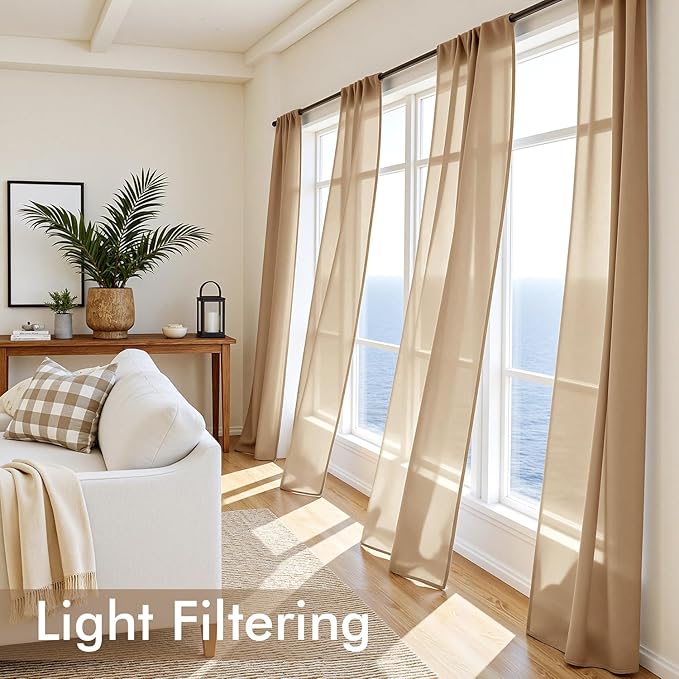 MIULEE Brown Sheer Curtains 84 Inches Long 4 Panels 54 x 84 Inches | Light - Image 4