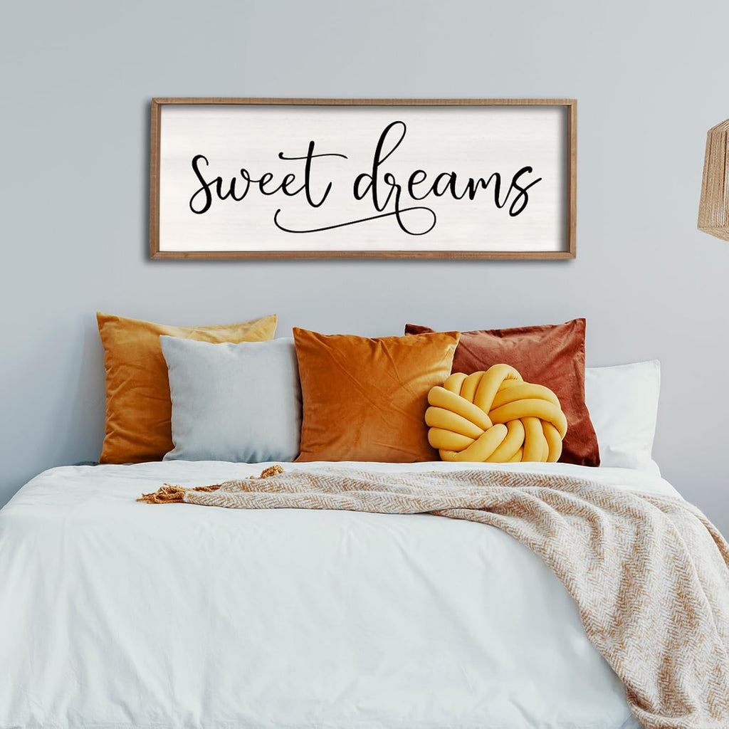 comurdyo Sweet Dreams Wall Decor Above Bed Sign 40" x 15" Master Bedroom Wooden Antique Framed Large Rustic Farmhouse Guest Room Beautiful Simple Hanging Plaque Over Bed Wall Art (Wood)