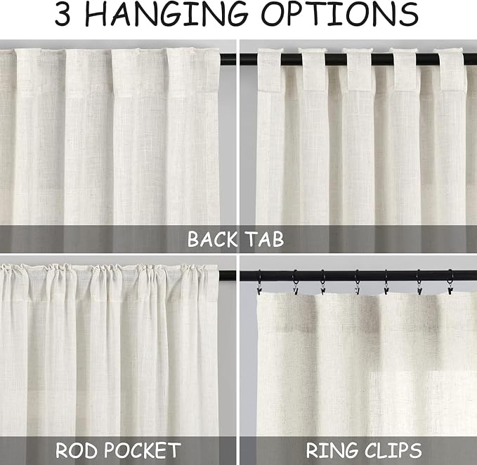 Cafe Linen Curtains 40 Inch Length Cream Privacy Semi Sheer Light Filtering - Image 2