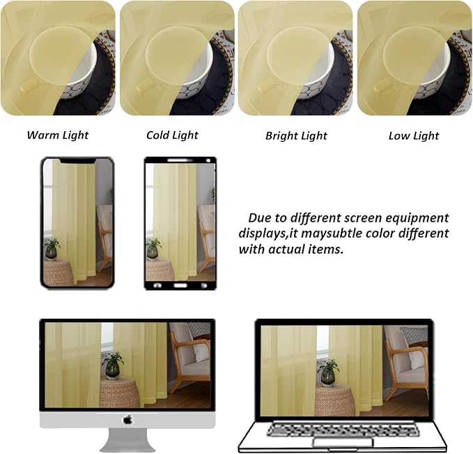 Chyhomenyc Mustard Yellow Sheer Curtains 78 Inches Long - Image 8