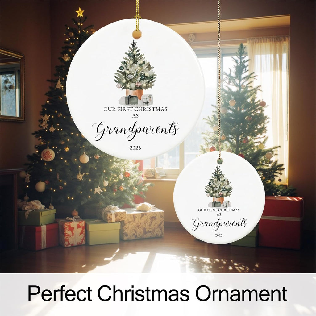 Our First Christmas as Grandparents Ornament 2025,First Time Grandparent Gifts for New Grandparents, Ceramic Keepsake New Grandparents Christmas Ornaments with Ribbon and Box
