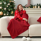 Amélie Home Chenille Knit Throw Blanket for Couch, Chevron Texture Decorative Soft Blanket for Sofa, Bed & Chair, 50"x60", Red