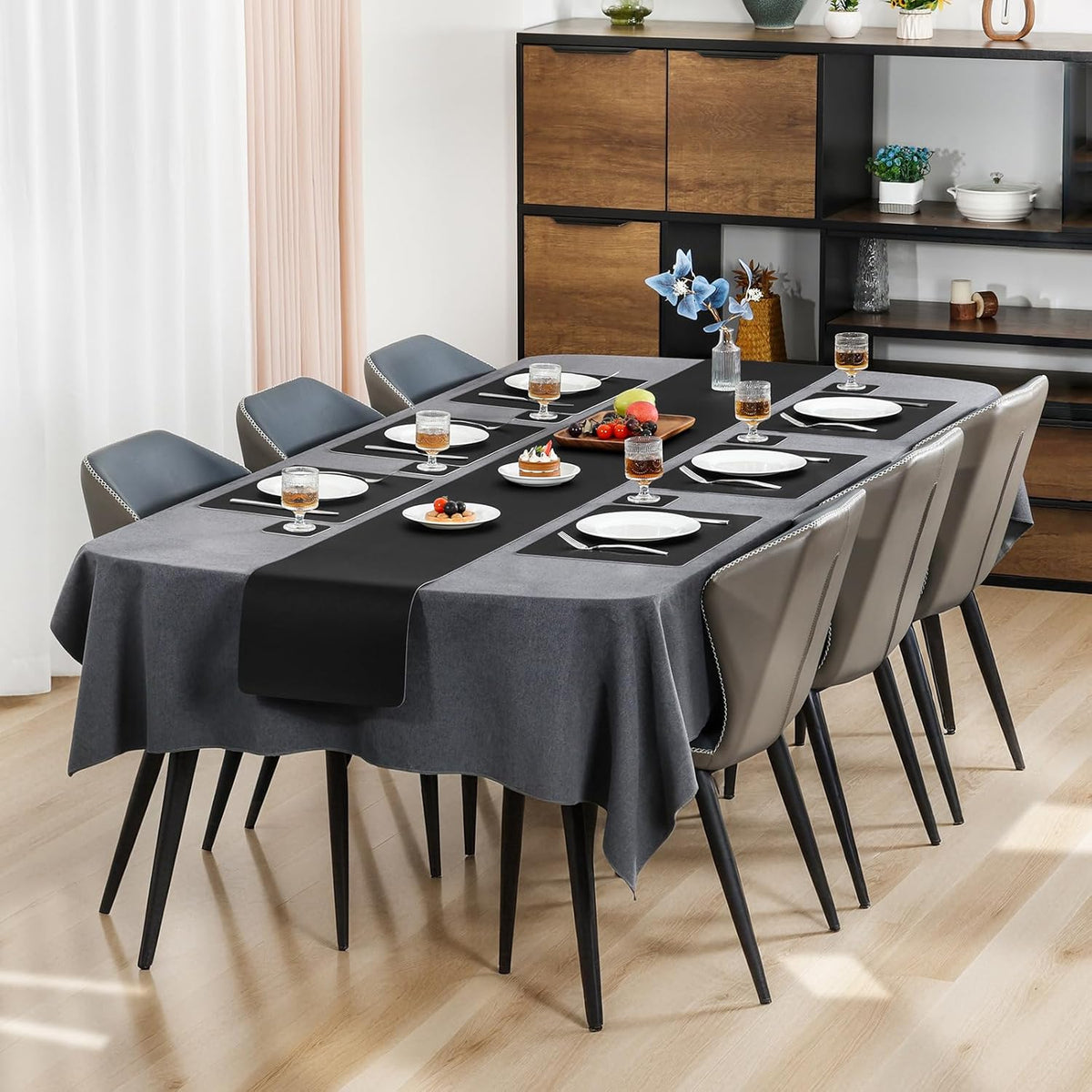 Myir JUN Placemats Dual Sided, Faux Leather Place Mats Set of 8 Indoor Placemats for Dining Table Non-Slip Washable Placemats Heat Resistant Outdoor Table Mats (Set of 8, Black)