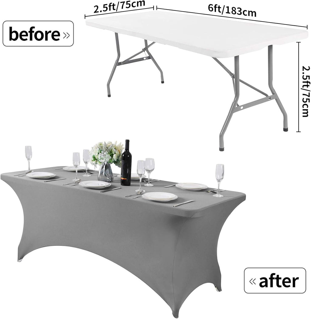 Spandex Table Cover for 6Ft or 4fT or 8ft Table Universal Fitted Stretch Tablecloth for Party, Banquet, Wedding and Events-Gray