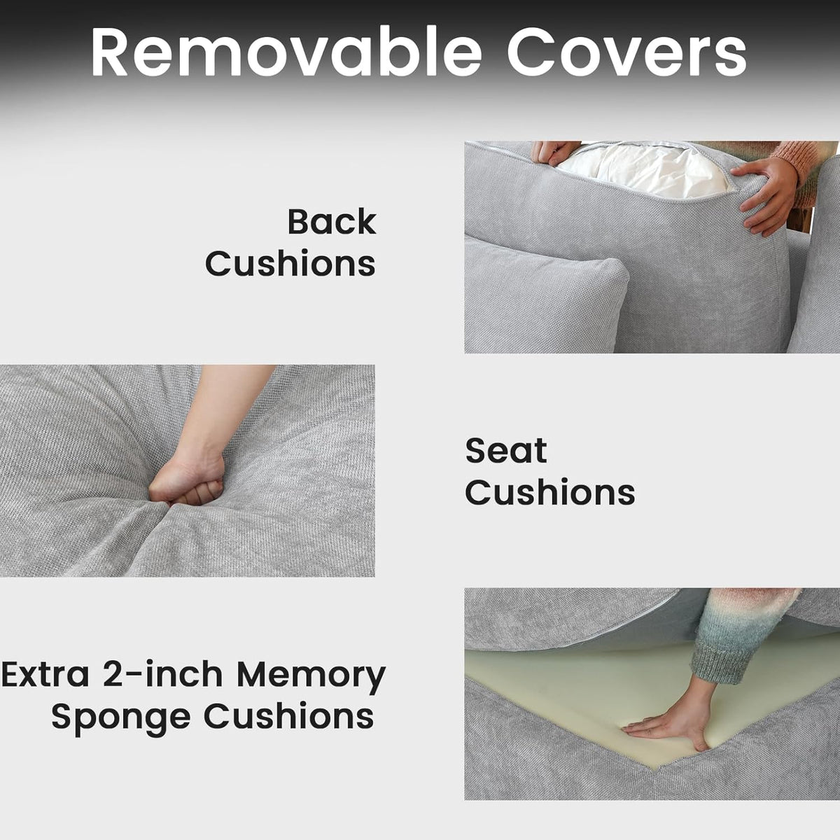 JACH Cloud Sectional Couches for Living Room, Modern Convertible Modular Couch, Love Seat Sofas, Sofa Covers Removable, Comfy Sectional Couch for Living Room, Apartment (Light Grey)