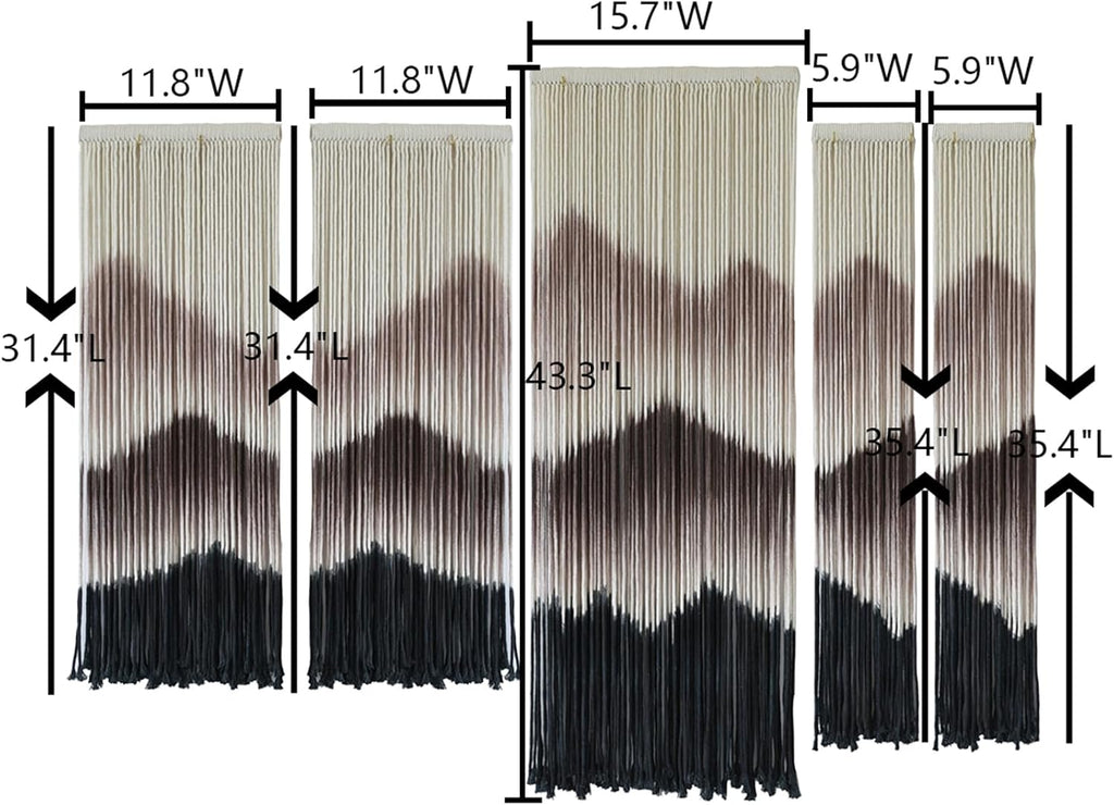 IOWER Large Macrame Wall Hanging Mountain Handmade Brown Dip-Dyed Boho Wall Decor 5Pcs Art Wall Decor for Bedroom Living Room Fiber Art Tapestry