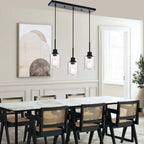 Modern 3-Light Pendant Island Light Fixture Black Ceiling Hanging Lights with Clear Seeded Glass and Adjustable Cord,Industrial Pendant Lighting for Kitchen Living Room Dining Room Foyer