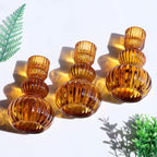 Woho Amber Candlestick Holders Set of 6 4.3" H for Thanksgiving/Fall Decorations, Ribbed Glass Taper Candle Holders Halloween Table Centerpiece, Vintage Candle Sticks Holder Decor for Boho Home Decor