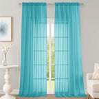 Turquoise Sheer Curtains 120 Inches Long 2 Panels Set, Airy Lightweight Sheer by OWENIE