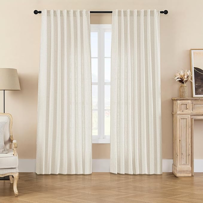Joydeco Linen Curtains 2 Panel Set, Light Filtering, Ivory on Linen Curtains 90 by JOYDECO