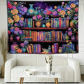 keowhsf Pink Purple Flower Bookshelf Wall Tapestry Colorful Tapestries for Bedroom Aesthetic Floral Tapestry Wall Hanging Cute Girl Bedroom Decor