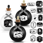 Tessco for you 3 Set Halloween Potion Bottles with Cork - Spherical Apothecary Glass Jars, 20 Gothic Labels(Ghost/Bat/Witch), Tiered Tray Decoration for Farmhouse Table, Home Indoor Halloween