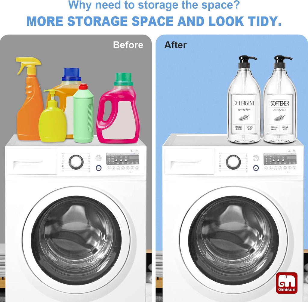 GMISUN Laundry Detergent Dispenser, 2 Pack Liquid Laundry Soap Dispenser, 64oz Storage Container for Farmhouse Laundry Room Decor, Liquid Bottle Organizer for Detergent/Softener/Bleach