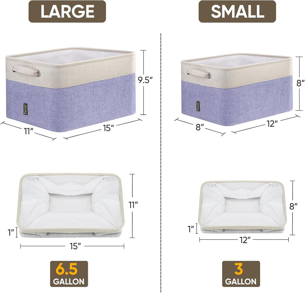 BALEINE 1 Pack Fabric Storage Bins for Shelves, Linen Storage Baskets for Organizing, Decorative Closet Bins for Clothes, Home (Lavender, 12"x8"x8")