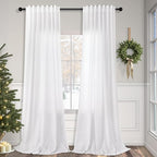 Pitalk White Living Room Curtains 105 Inch Length 2 Panels Set Back Tab Linen by Pitalk