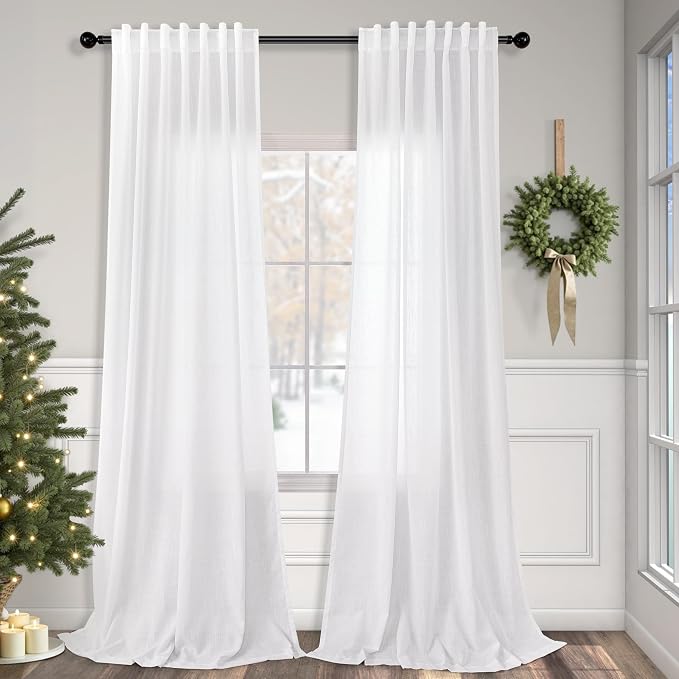 Pitalk White Linen Extra Long Curtains 120 Length by Pitalk