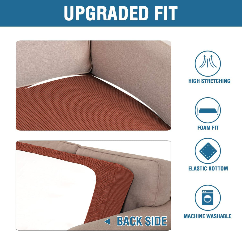 H.VERSAILTEX Super Stretch Individual Seat Cushion Covers Sofa Covers Couch Cushion Covers Slipcover Sets Thick Jacquard Textured Twill Fabric (1 Piece Sofa Cushion Cover, Rust)