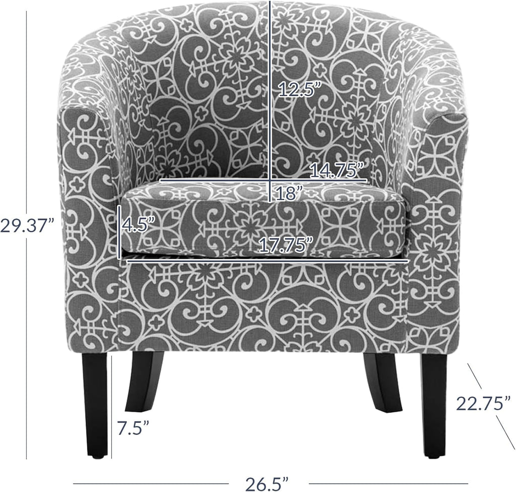 BELLEZE Accent Barrel Chair Set of 2, Linen Round Chair Club Tub Sofa Corner Chair with Flared Legs and Cozy Soft Padding for Living Room Bedroom Waiting Room - White & Gray